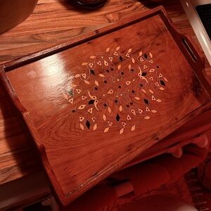 MCM Moroccan Inlaid Wood Tray – Floral Vine Design – Decor Vintage Boho